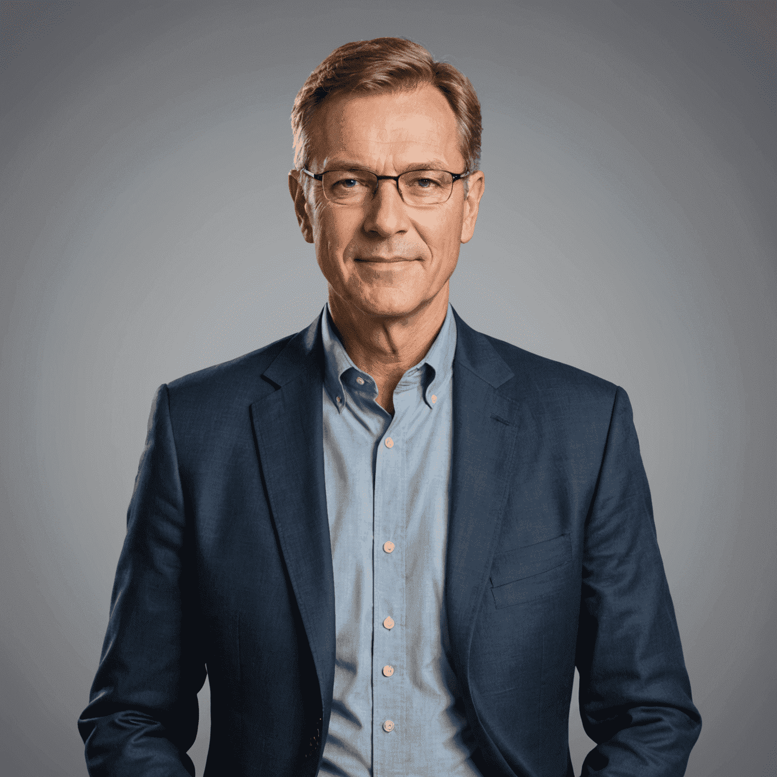 Portret van Jan de Vries, CEO van AutoMingle. Een man van middelbare leeftijd met een vriendelijke uitstraling, gekleed in een casual zakelijke outfit.