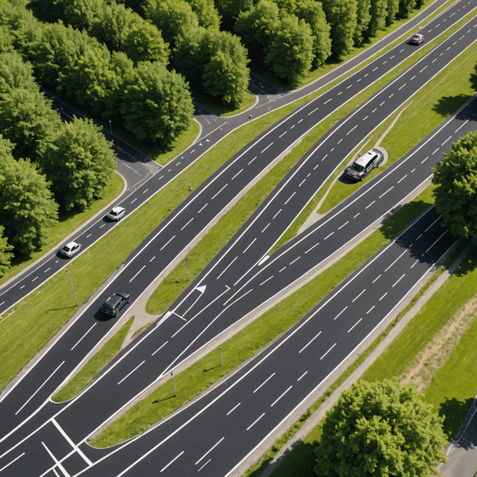 Een voorbeeld van een Nederlandse weg ontworpen volgens de CROW-richtlijnen, met duidelijke markeringen en veilige oversteekplaatsen